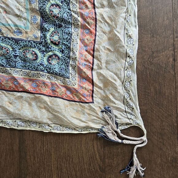JOHNNY WAS 100% Silk Scarf Boho Tassels 42"x 42" Pink Floral - Picture 7 of 8